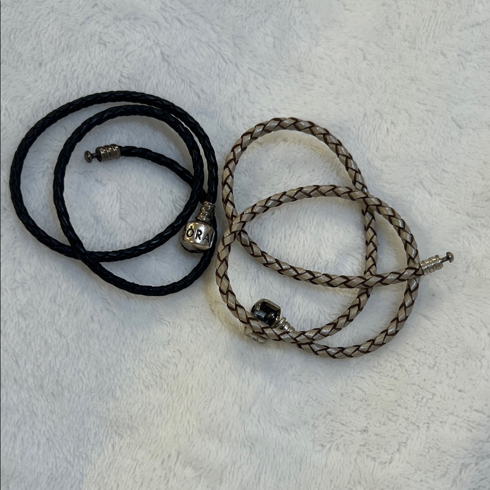 Pandora Braided Leather Cords — Black & Taupe
